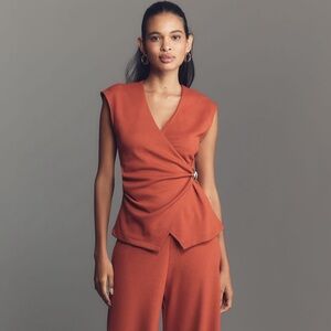 NWT Maeve Anthropologie Elegant Rust Sleeveless Wrap Top